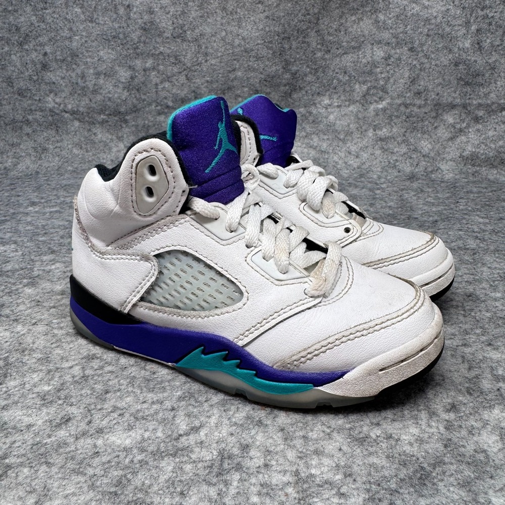 Nike‎ Air Jordan 5 Retro OG PS Shoes Boys Sz 11C HQ7979-100 White/Emerald/Grape
